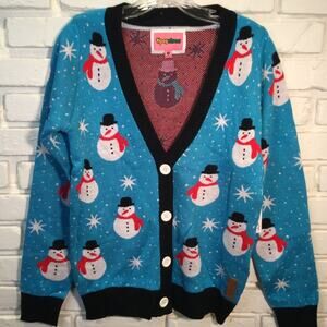 New Ugly Christmas Sweater Snowman Cardigan M